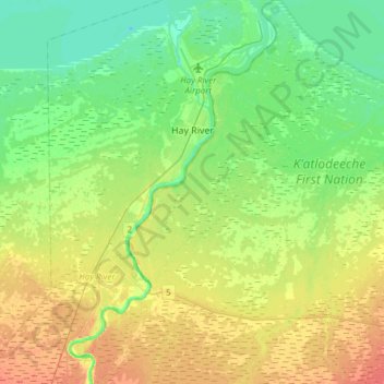 Топографическая карта Hay River, высота, рельеф