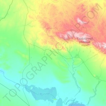 Топографическая карта Урджарский район, высота, рельеф