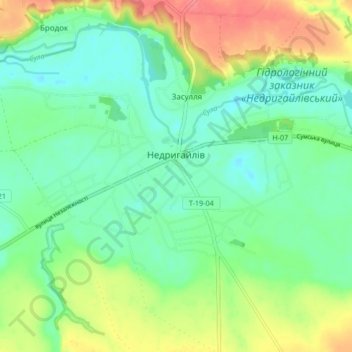 Топографическая карта Недригайлов, высота, рельеф