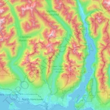 Топографическая карта North Vancouver, высота, рельеф