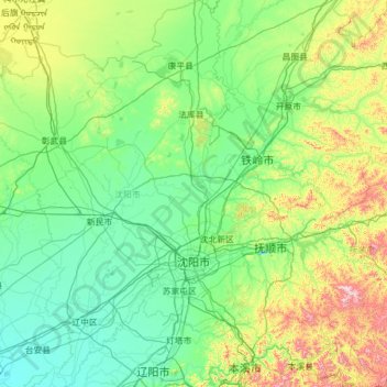 Топографическая карта 沈阳市, высота, рельеф
