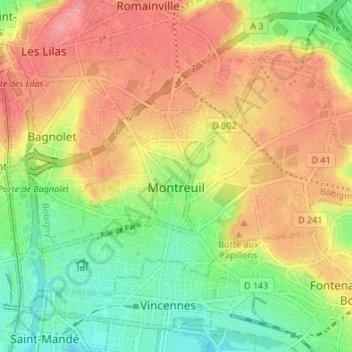 Топографическая карта Montreuil, высота, рельеф