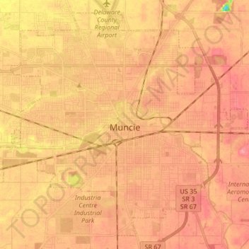 Топографическая карта Muncie, высота, рельеф