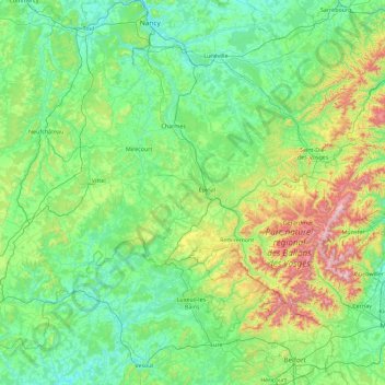 Топографическая карта Vosges, высота, рельеф