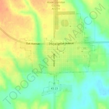 Топографическая карта Hoxie, высота, рельеф