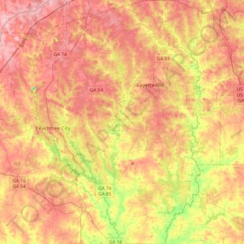 Топографическая карта Fayette County, высота, рельеф