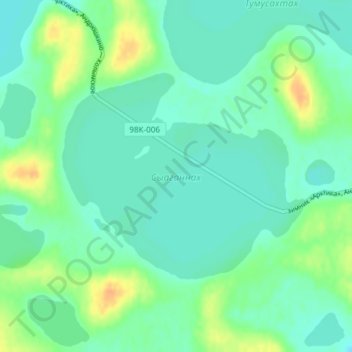 Топографическая карта Сыаганнах, высота, рельеф