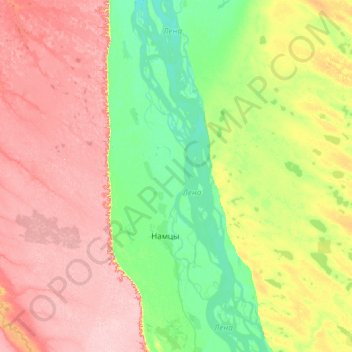 Топографическая карта Хамагаттинский наслег, высота, рельеф