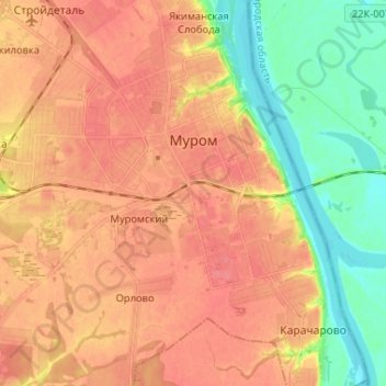Топографическая карта Муром, высота, рельеф