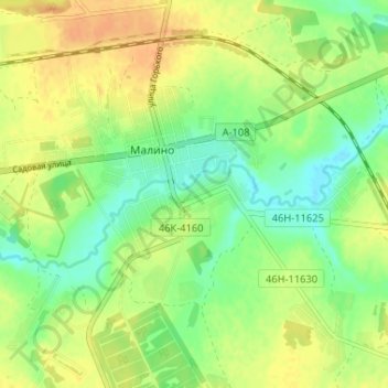 Топографическая карта Малино, высота, рельеф