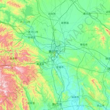 Топографическая карта 襄阳市, высота, рельеф