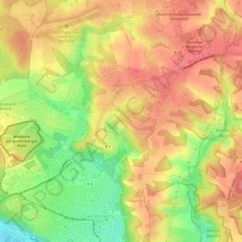 Топографическая карта Ludenberg, высота, рельеф