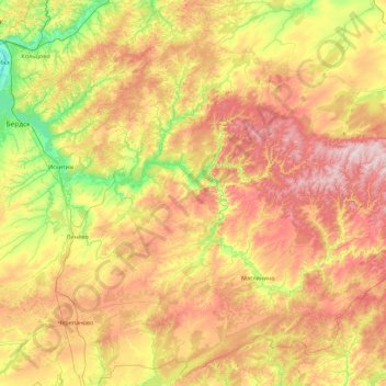 Топографическая карта Бердь, высота, рельеф
