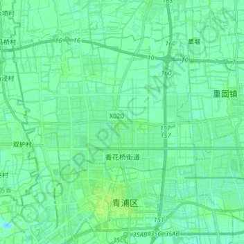 Топографическая карта 香花桥街道, высота, рельеф