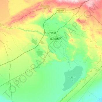 Топографическая карта 乌尔禾镇, высота, рельеф