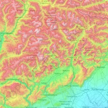 Топографическая карта Dolomiti, высота, рельеф