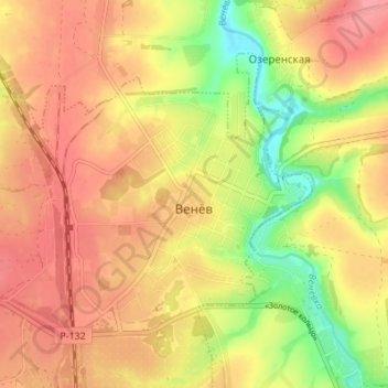 Топографическая карта Венёв, высота, рельеф