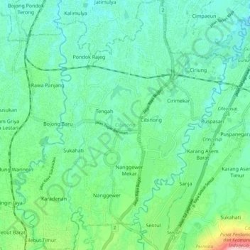 Топографическая карта Cibinong, высота, рельеф