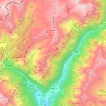 Топографическая карта Premia, высота, рельеф