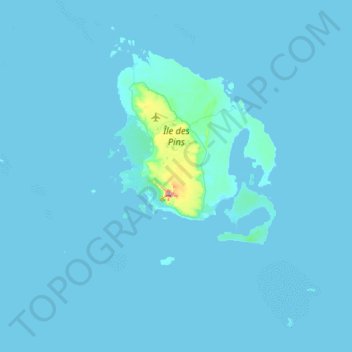 Топографическая карта Île des Pins, высота, рельеф