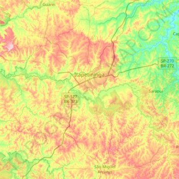 Топографическая карта Itapetininga, высота, рельеф