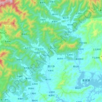 Топографическая карта 浪川乡, высота, рельеф