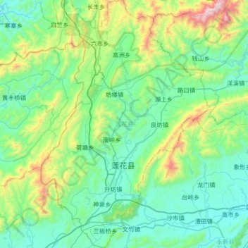 Топографическая карта 莲花县, высота, рельеф