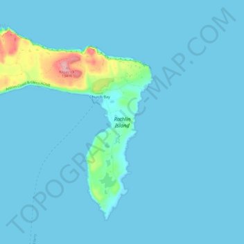 Топографическая карта Rathlin Island, высота, рельеф
