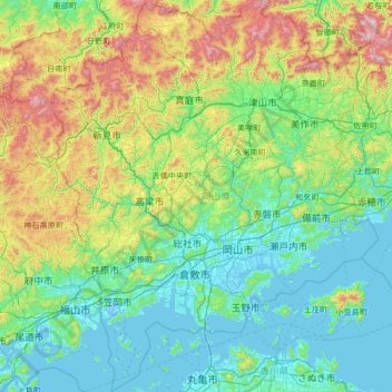 Топографическая карта 冈山县, высота, рельеф