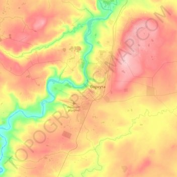 Топографическая карта Воркута, высота, рельеф