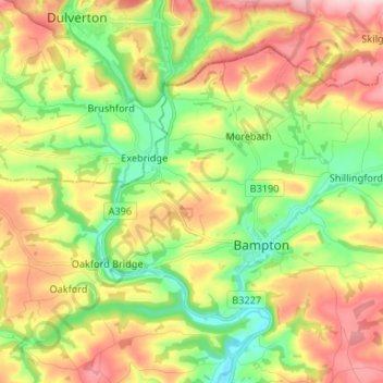 Топографическая карта Bampton, высота, рельеф