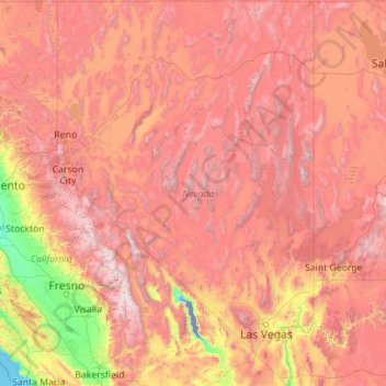 Топографическая карта Невада, высота, рельеф
