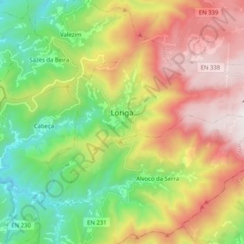 Топографическая карта Loriga, высота, рельеф