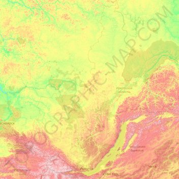 Топографическая карта Иркутская область, высота, рельеф