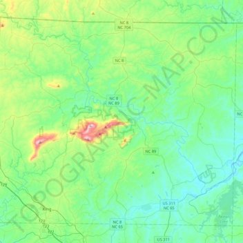 Топографическая карта Stokes County, высота, рельеф