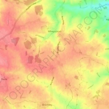 Топографическая карта Whepstead, высота, рельеф