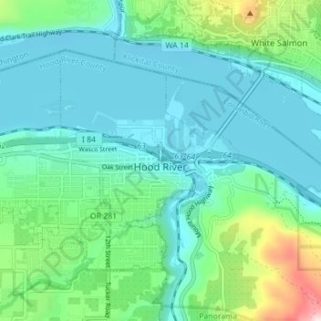 Топографическая карта Hood River, высота, рельеф