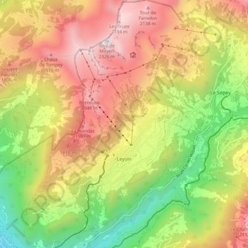 Топографическая карта Leysin, высота, рельеф
