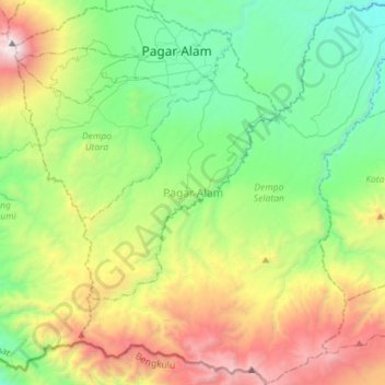 Топографическая карта Pagar Alam, высота, рельеф