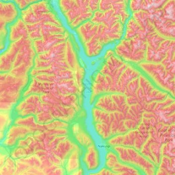 Топографическая карта Upper Arrow Lake, высота, рельеф