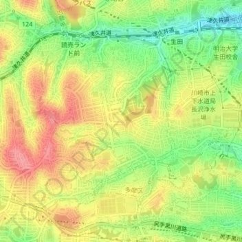 Топографическая карта 南生田, высота, рельеф