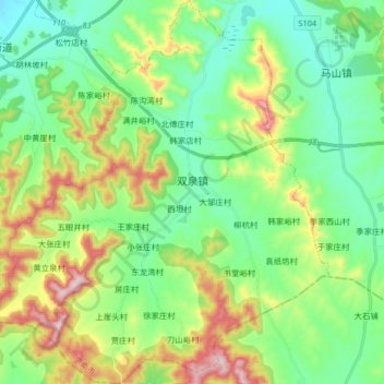 Топографическая карта 双泉镇, высота, рельеф