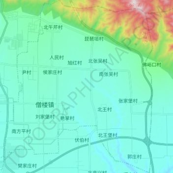 Топографическая карта 僧楼镇, высота, рельеф