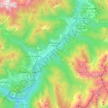 Топографическая карта Domegge di Cadore, высота, рельеф