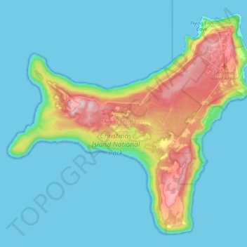 Топографическая карта Christmas Island, высота, рельеф