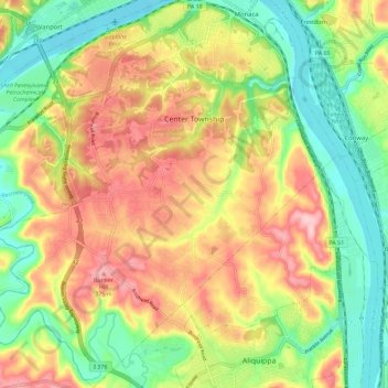 Топографическая карта Center Township, высота, рельеф