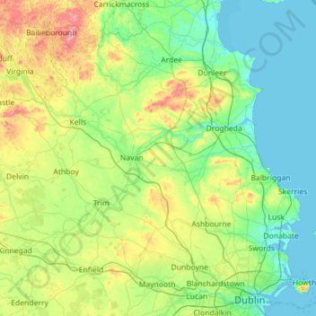 Топографическая карта County Meath, высота, рельеф