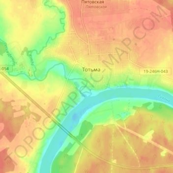 Топографическая карта Тотьма, высота, рельеф