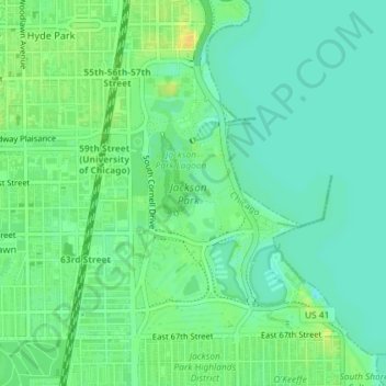 Топографическая карта Jackson Park, высота, рельеф