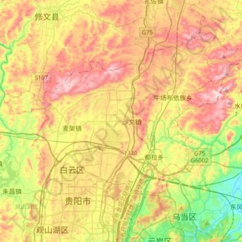 Топографическая карта 白云区, высота, рельеф